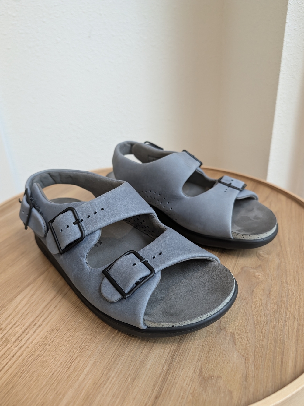SAS Blue Gray Triple Buckle Comfort Sandals